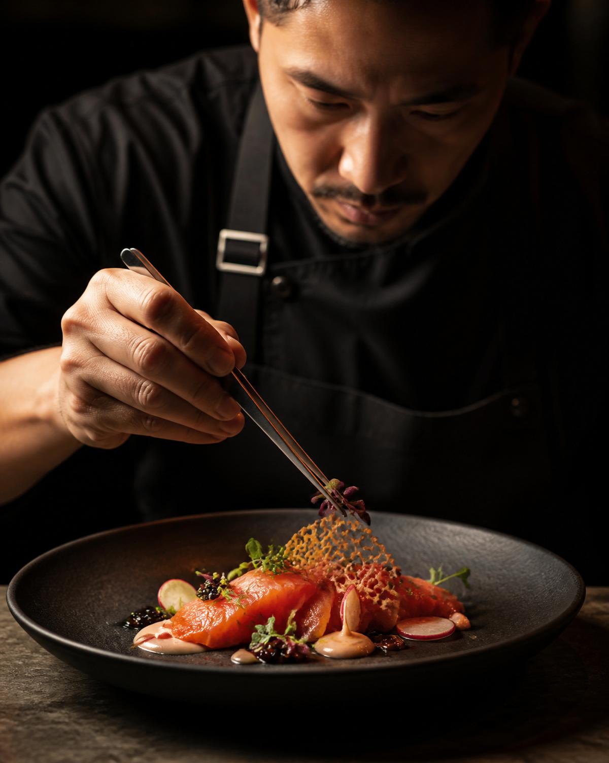 Chef plating a dish